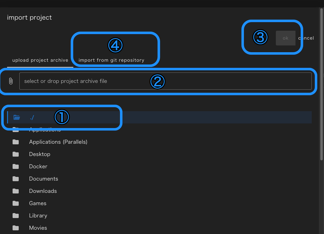 import project dialog img