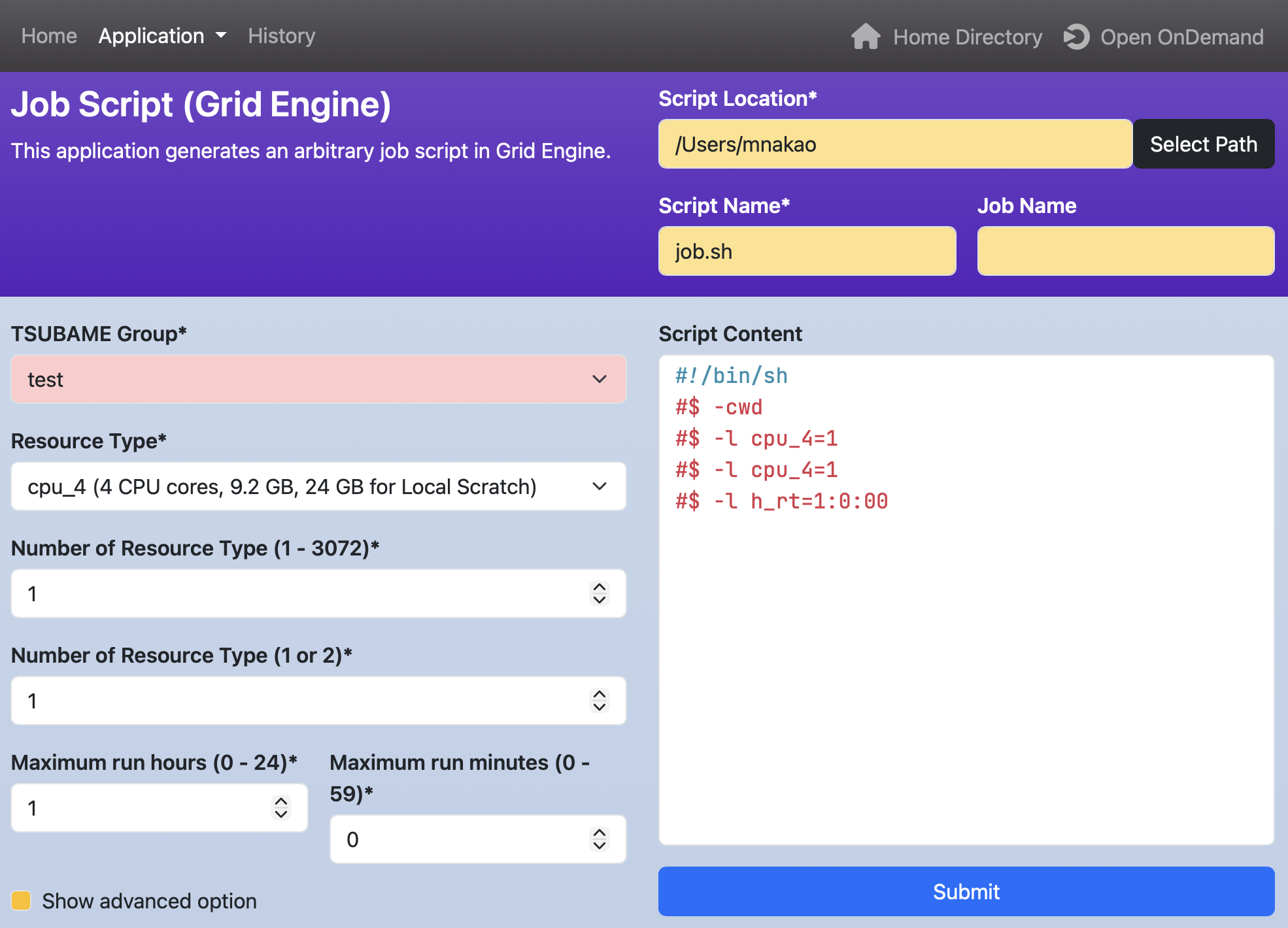 Application page