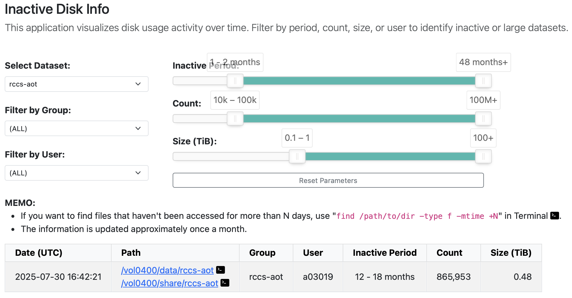 Inactive Disk Info